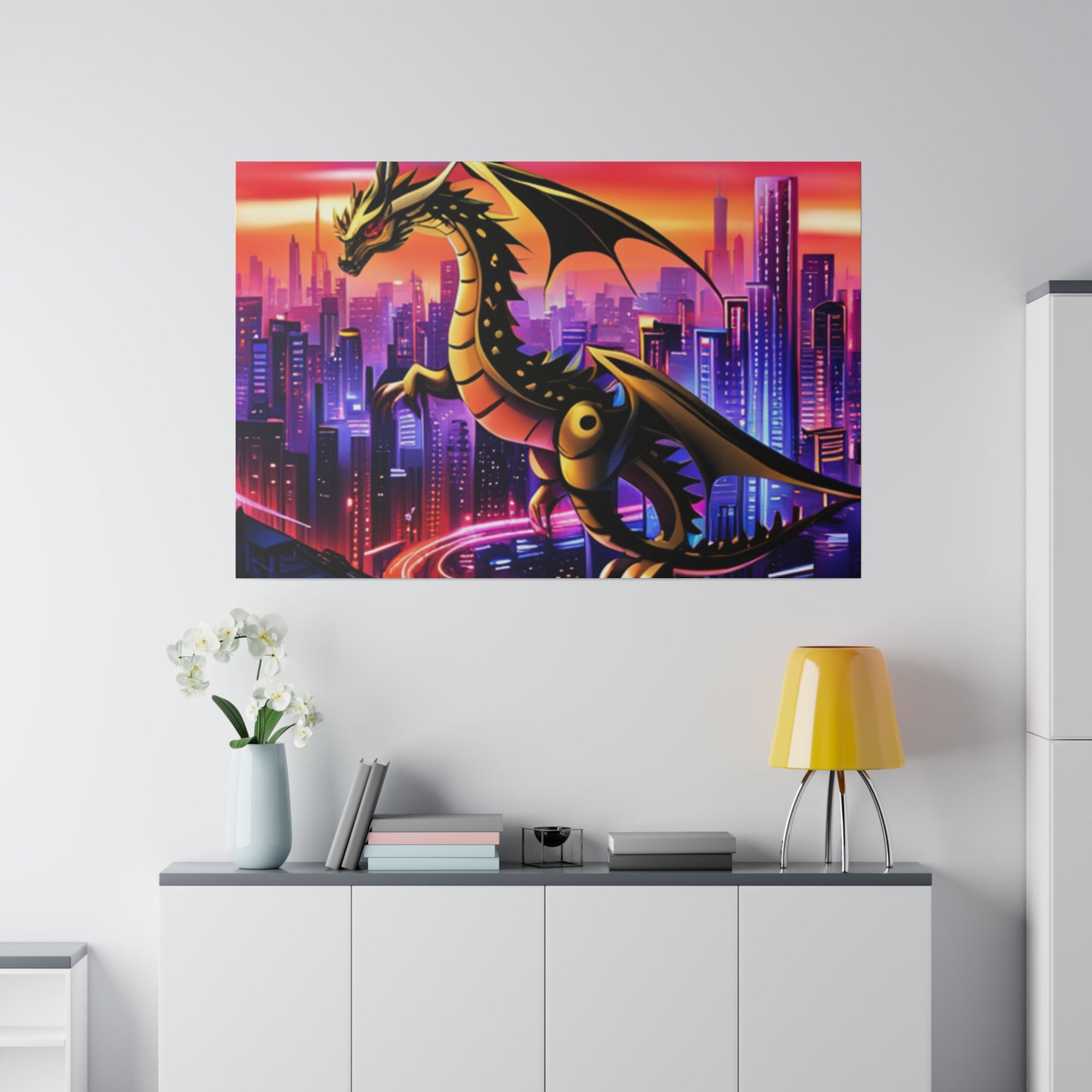 Robo-Dragon Cityscape - Matte Canvas, Stretched, 0.75"