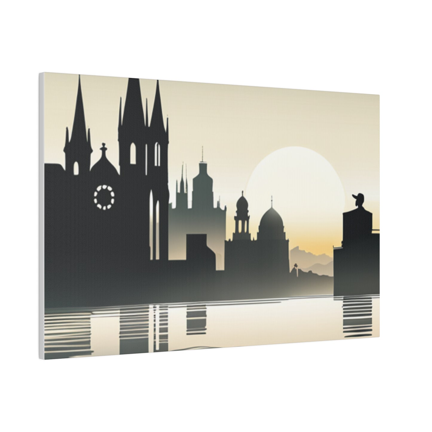 Riverside Reflections Urban Skyline on Matte Canvas