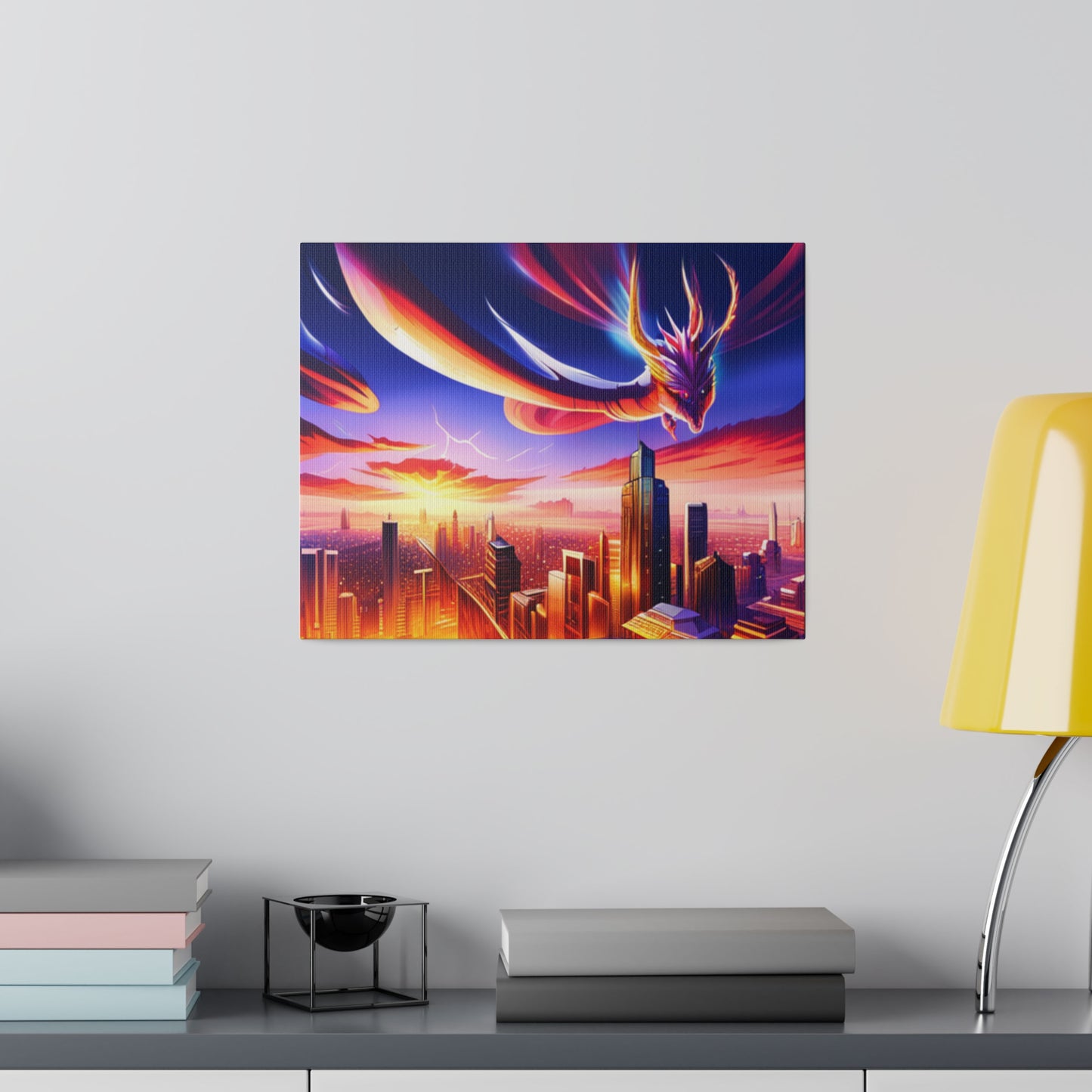 Soaring Dragon Cityscape - Matte Canvas, Stretched, 0.75"