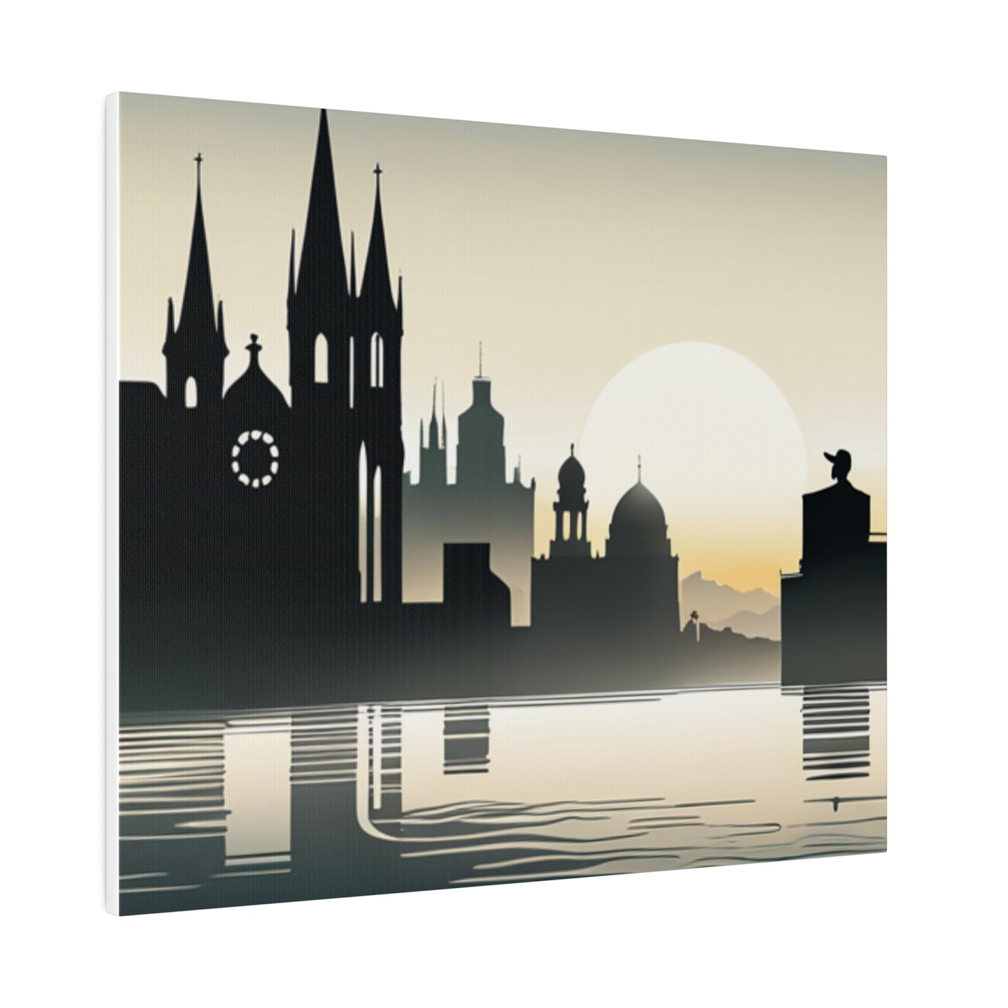 Riverside Reflections Urban Skyline on Matte Canvas