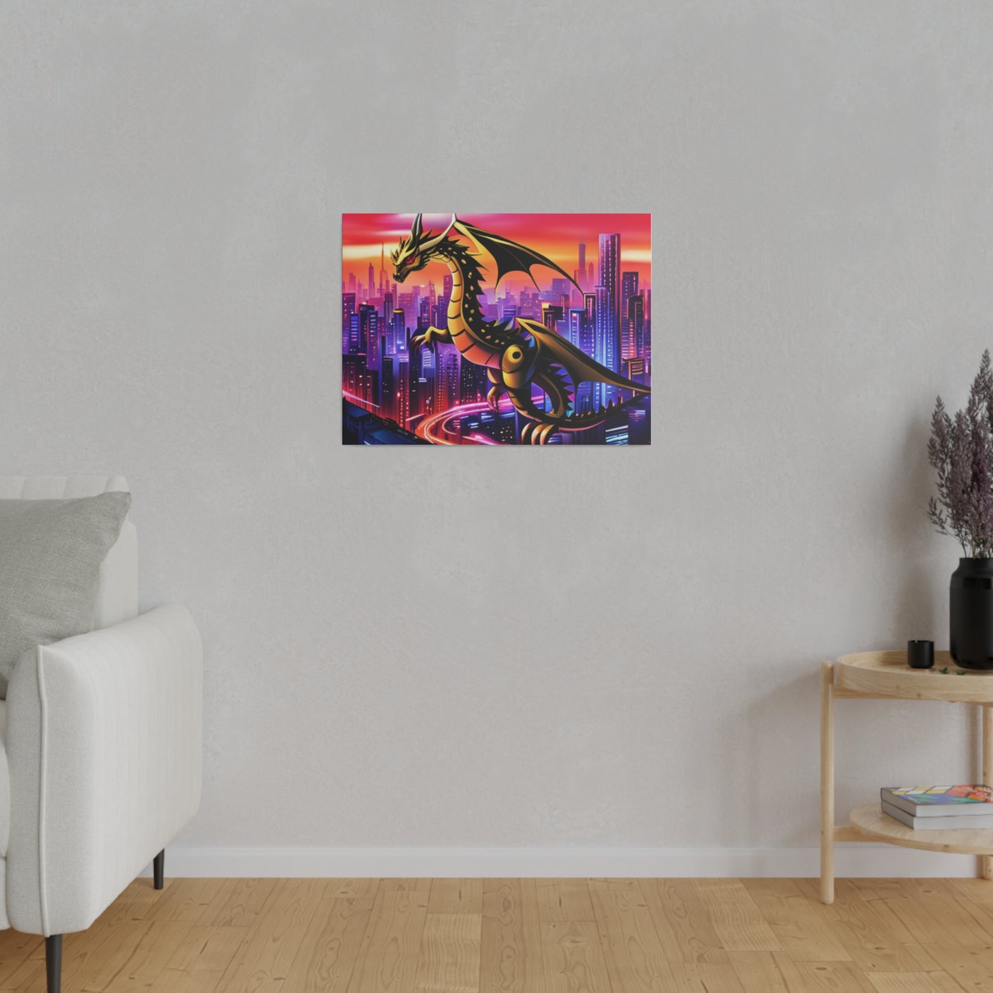 Robo-Dragon Cityscape - Matte Canvas, Stretched, 0.75"