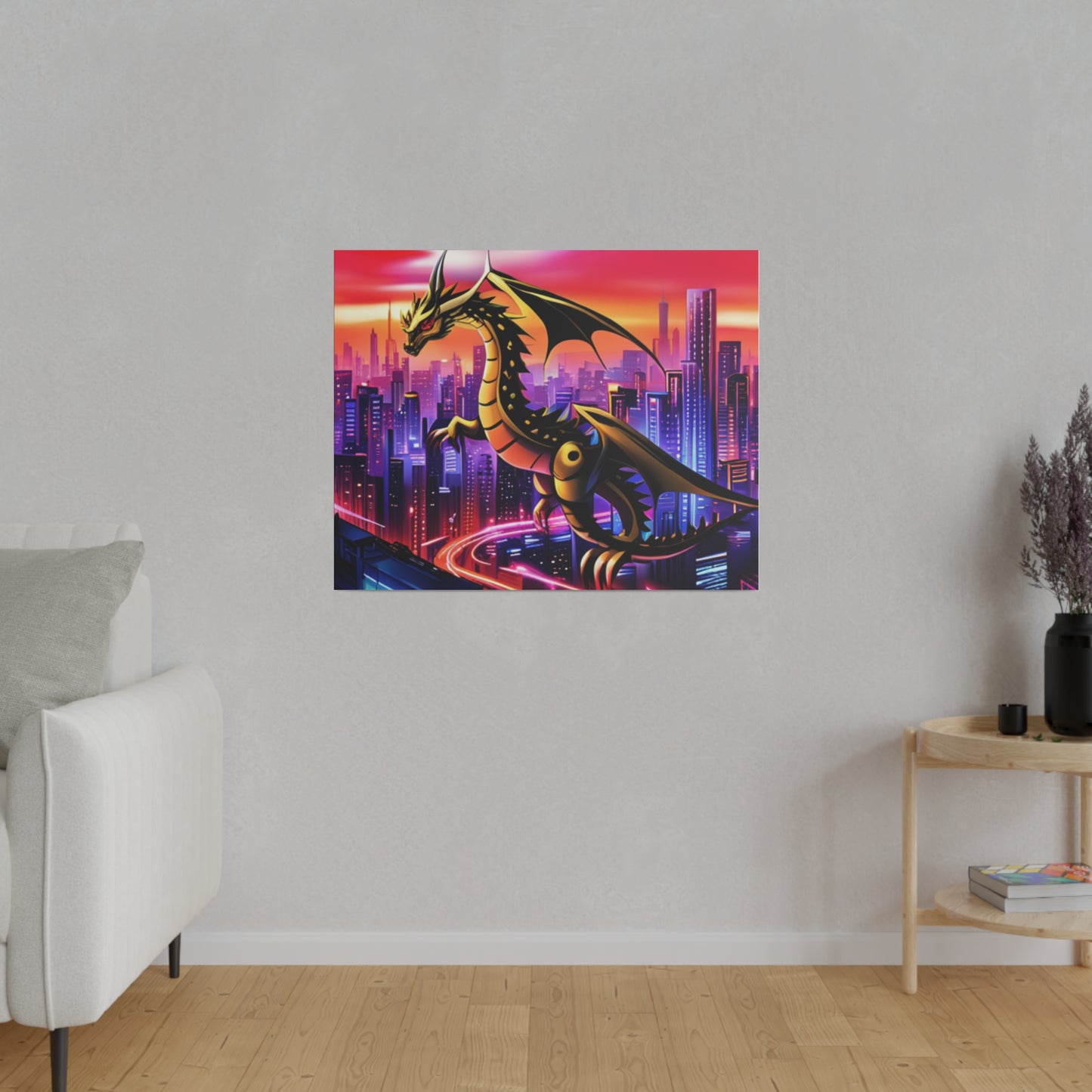 Robo-Dragon Cityscape - Matte Canvas, Stretched, 0.75"