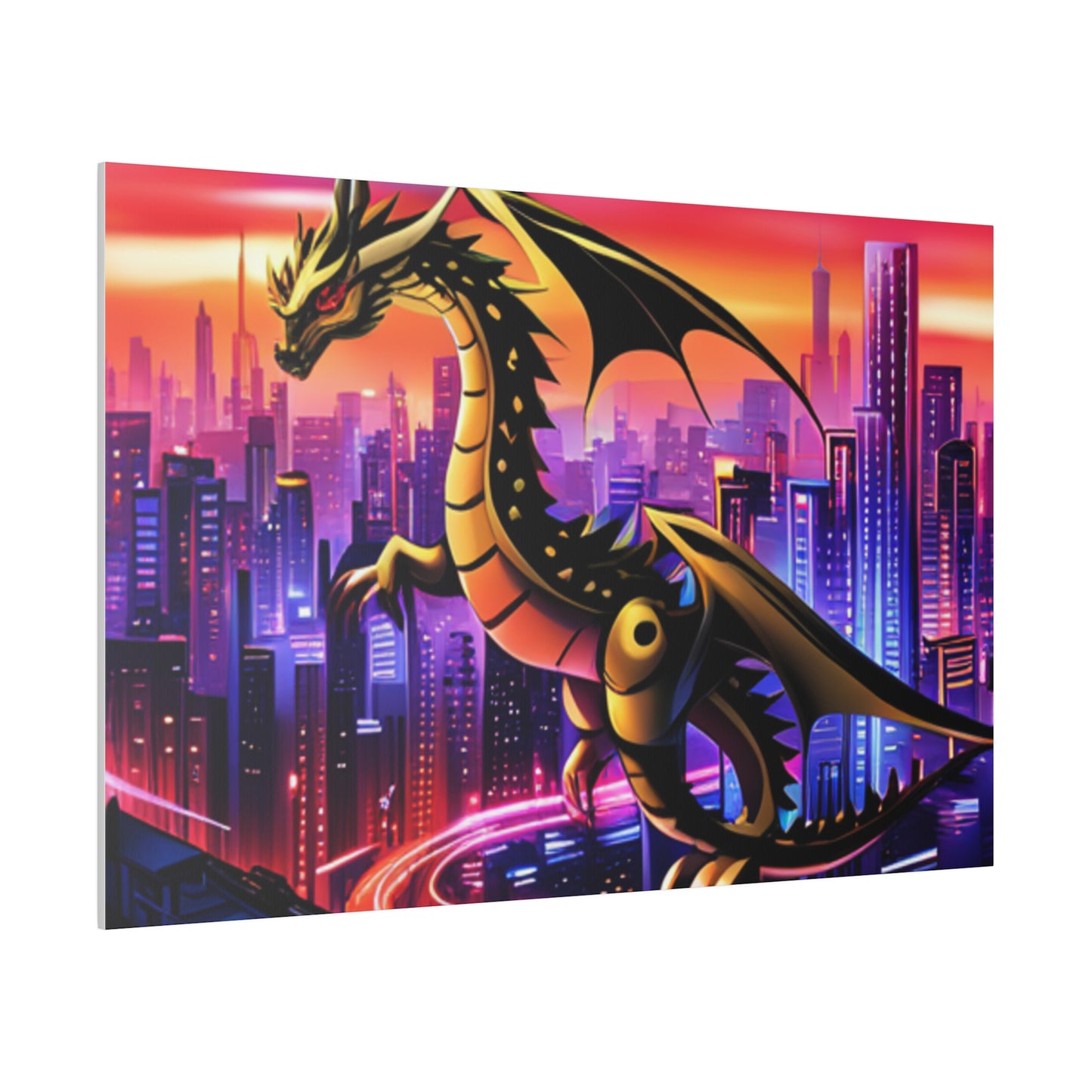 Robo-Dragon Cityscape - Matte Canvas, Stretched, 0.75"