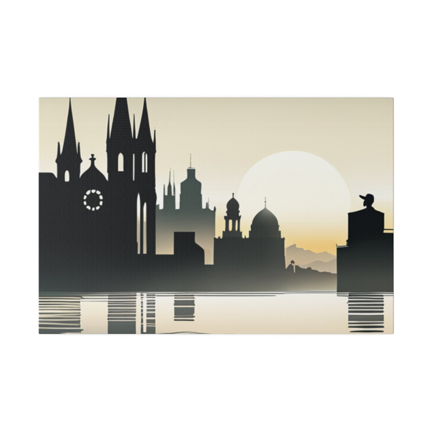 Riverside Reflections Urban Skyline on Matte Canvas