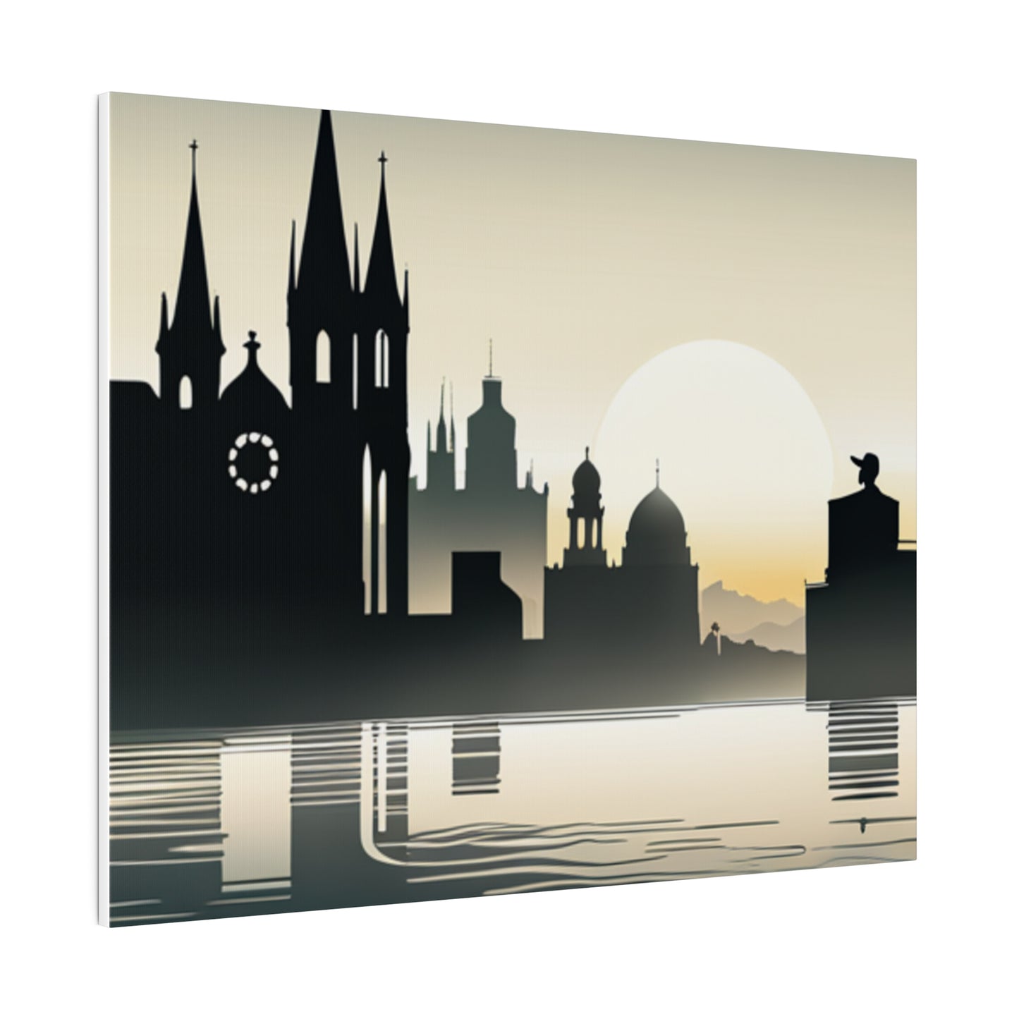 Riverside Reflections Urban Skyline on Matte Canvas