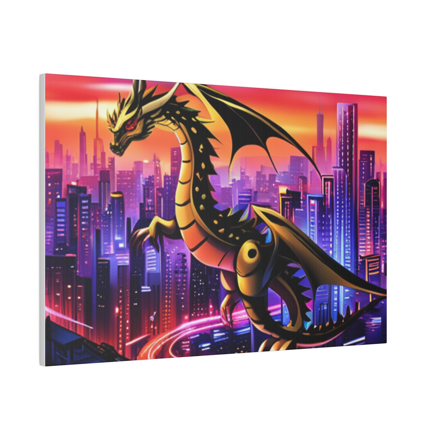 Robo-Dragon Cityscape - Matte Canvas, Stretched, 0.75"