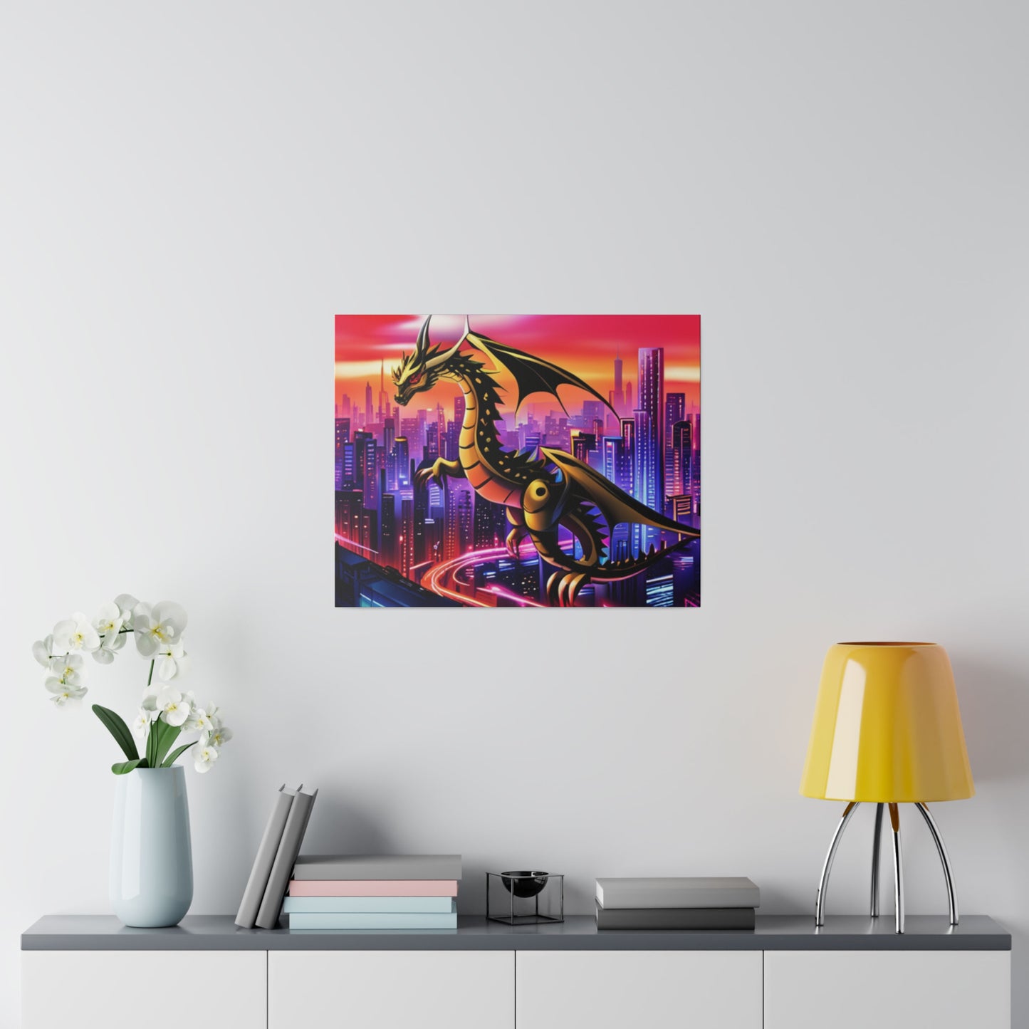 Robo-Dragon Cityscape - Matte Canvas, Stretched, 0.75"