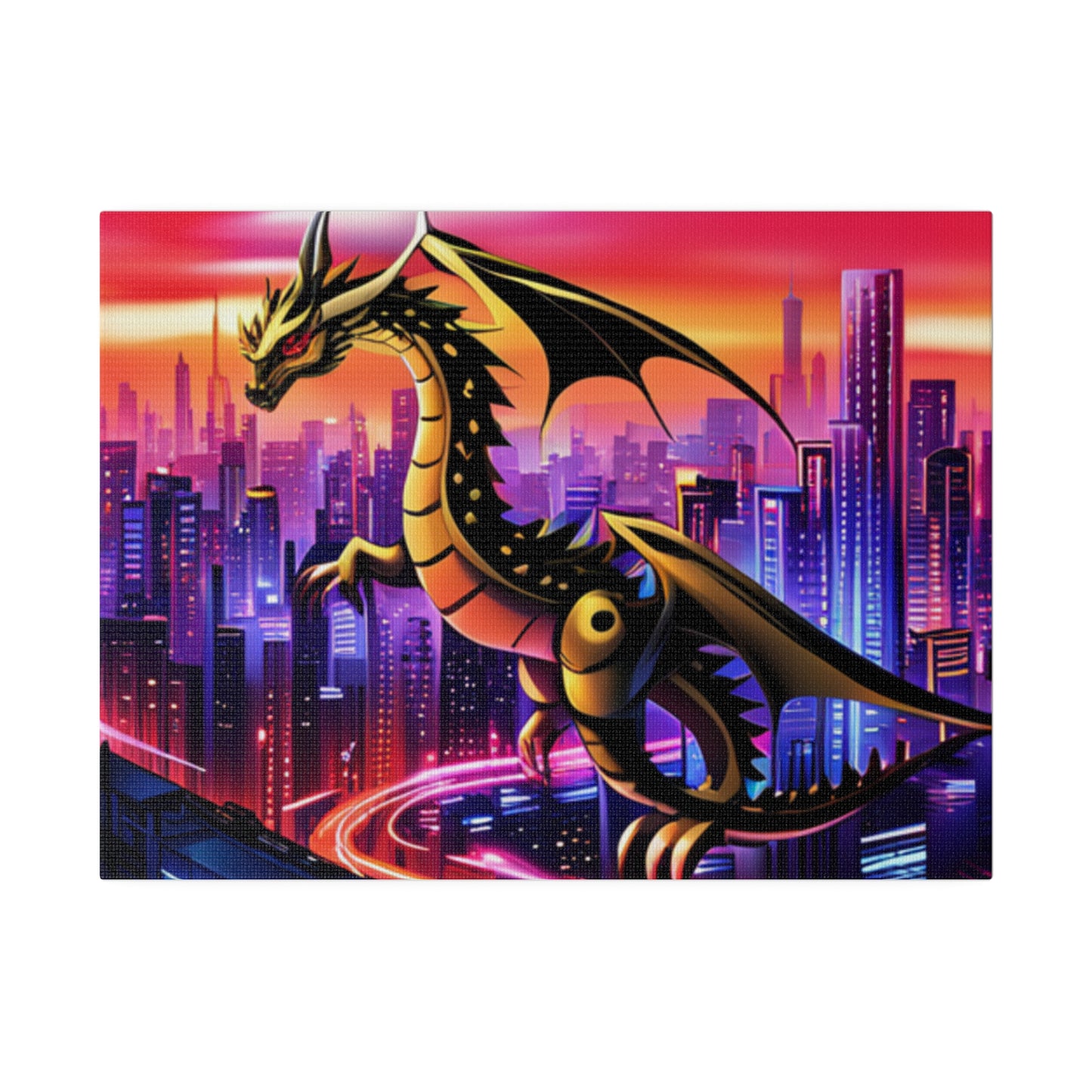 Robo-Dragon Cityscape - Matte Canvas, Stretched, 0.75"