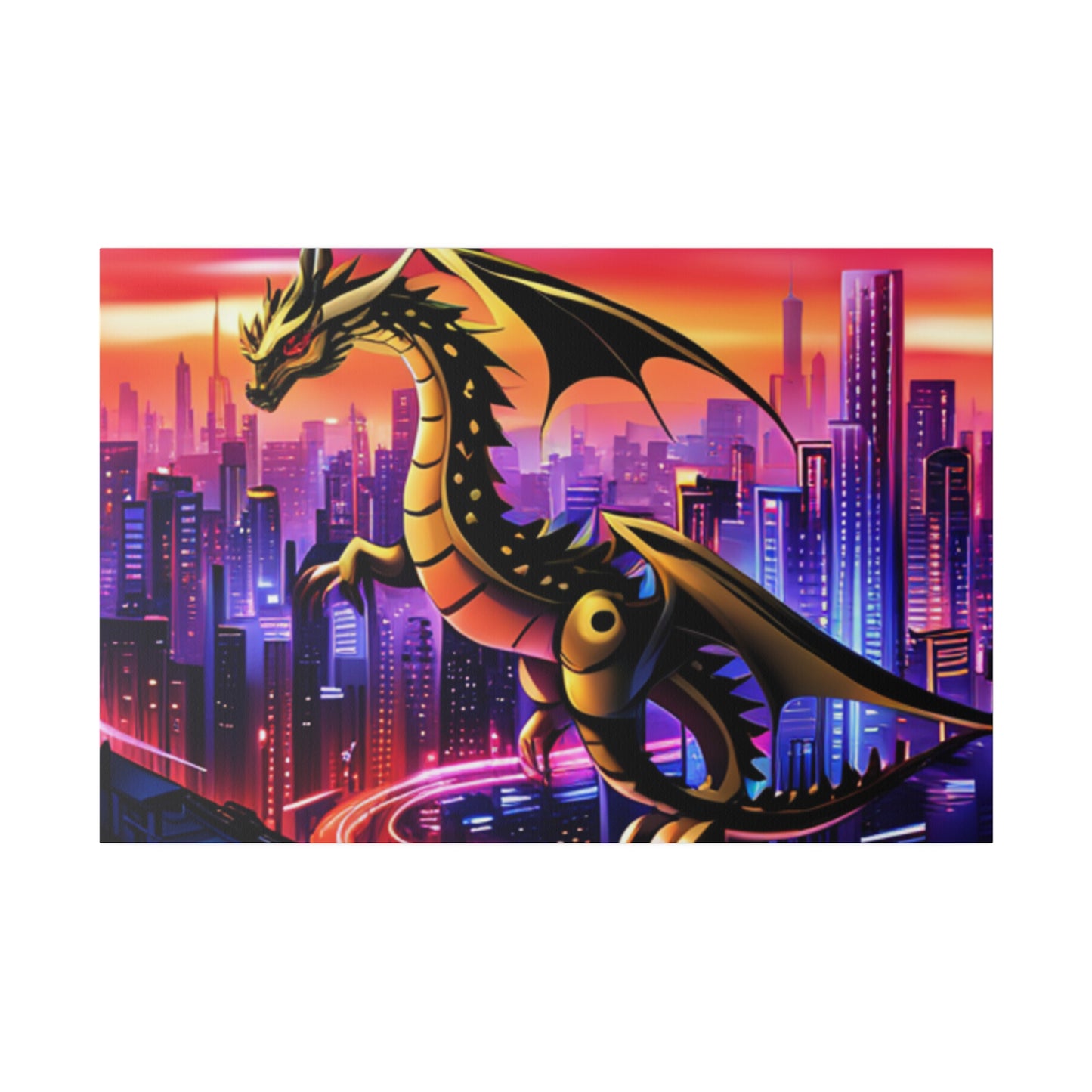 Robo-Dragon Cityscape - Matte Canvas, Stretched, 0.75"