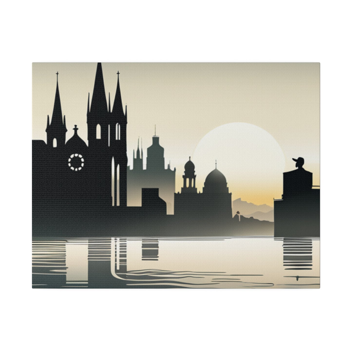 Riverside Reflections Urban Skyline on Matte Canvas