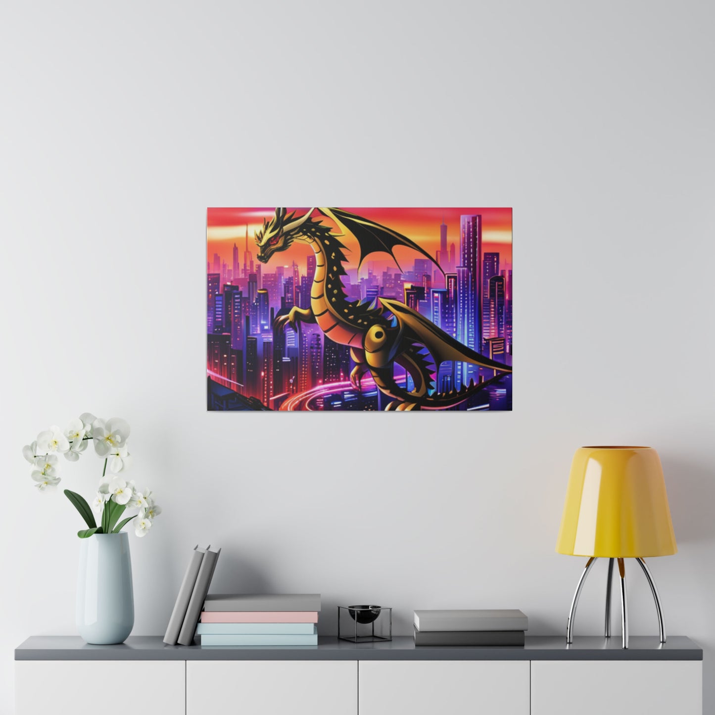 Robo-Dragon Cityscape - Matte Canvas, Stretched, 0.75"