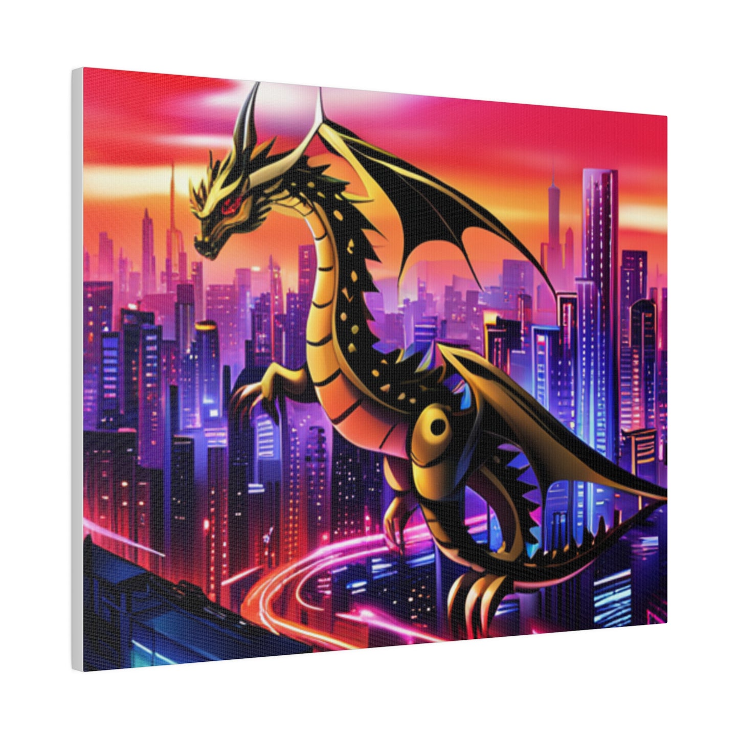 Robo-Dragon Cityscape - Matte Canvas, Stretched, 0.75"