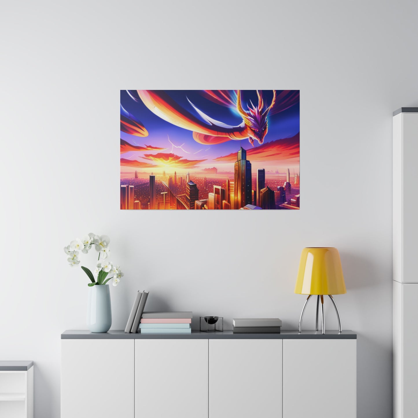 Soaring Dragon Cityscape - Matte Canvas, Stretched, 0.75"