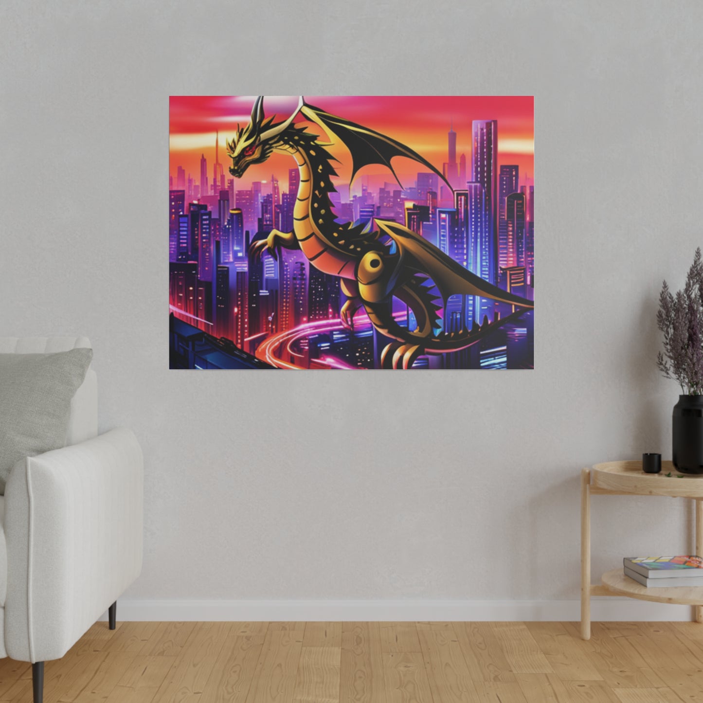 Robo-Dragon Cityscape - Matte Canvas, Stretched, 0.75"