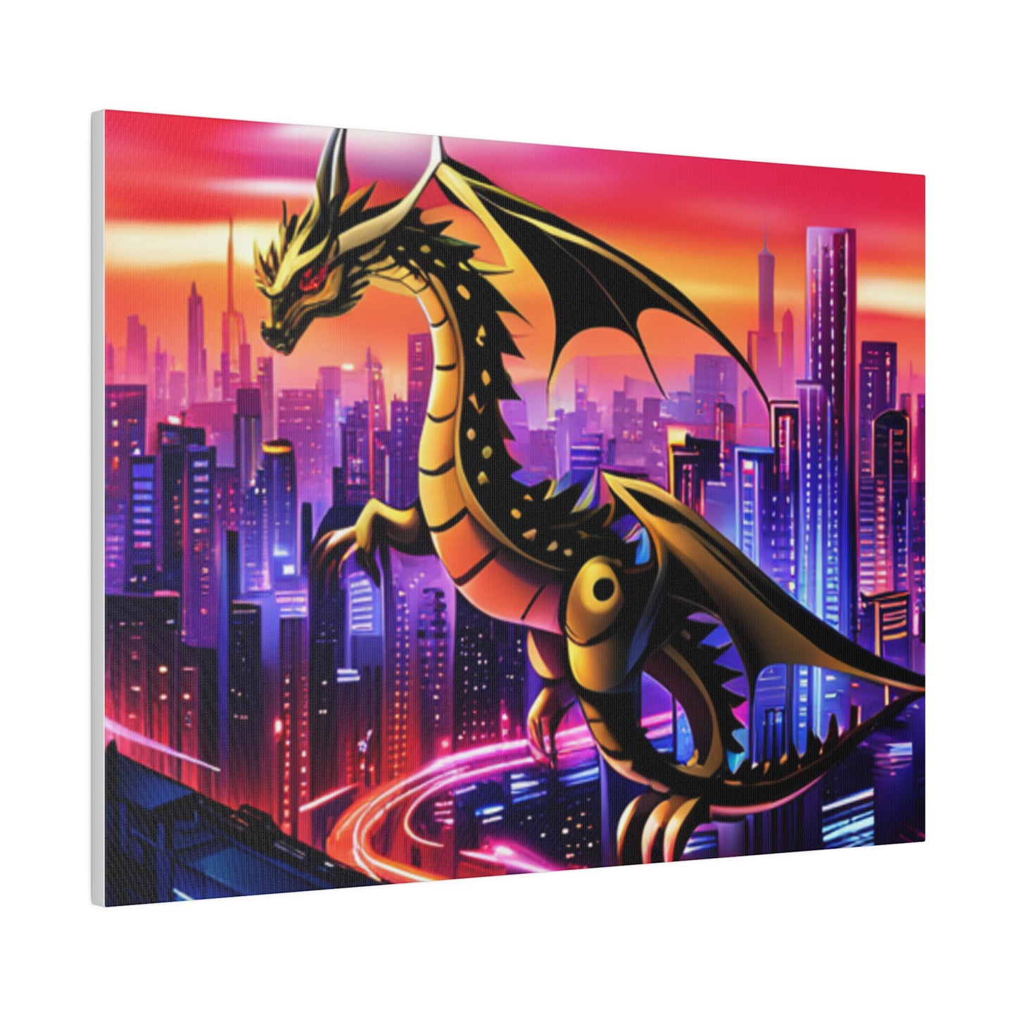 Robo-Dragon Cityscape - Matte Canvas, Stretched, 0.75"