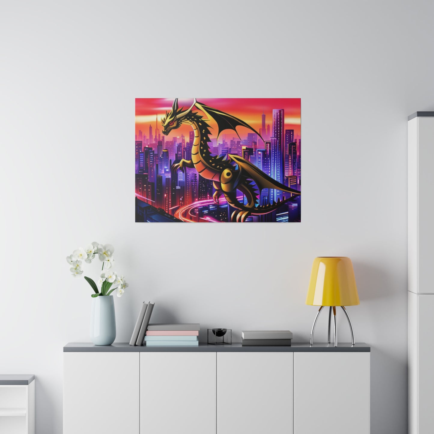 Robo-Dragon Cityscape - Matte Canvas, Stretched, 0.75"