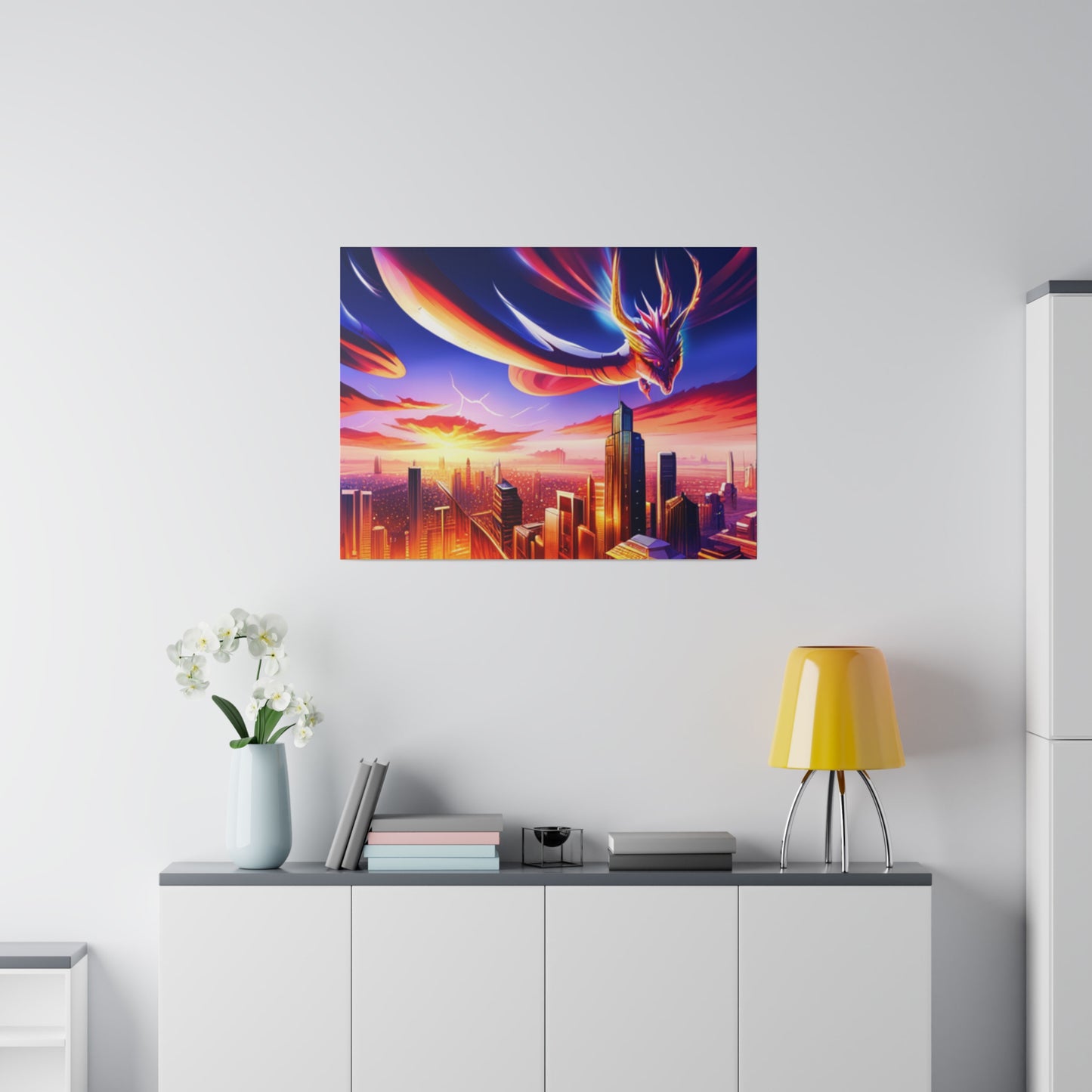 Soaring Dragon Cityscape - Matte Canvas, Stretched, 0.75"