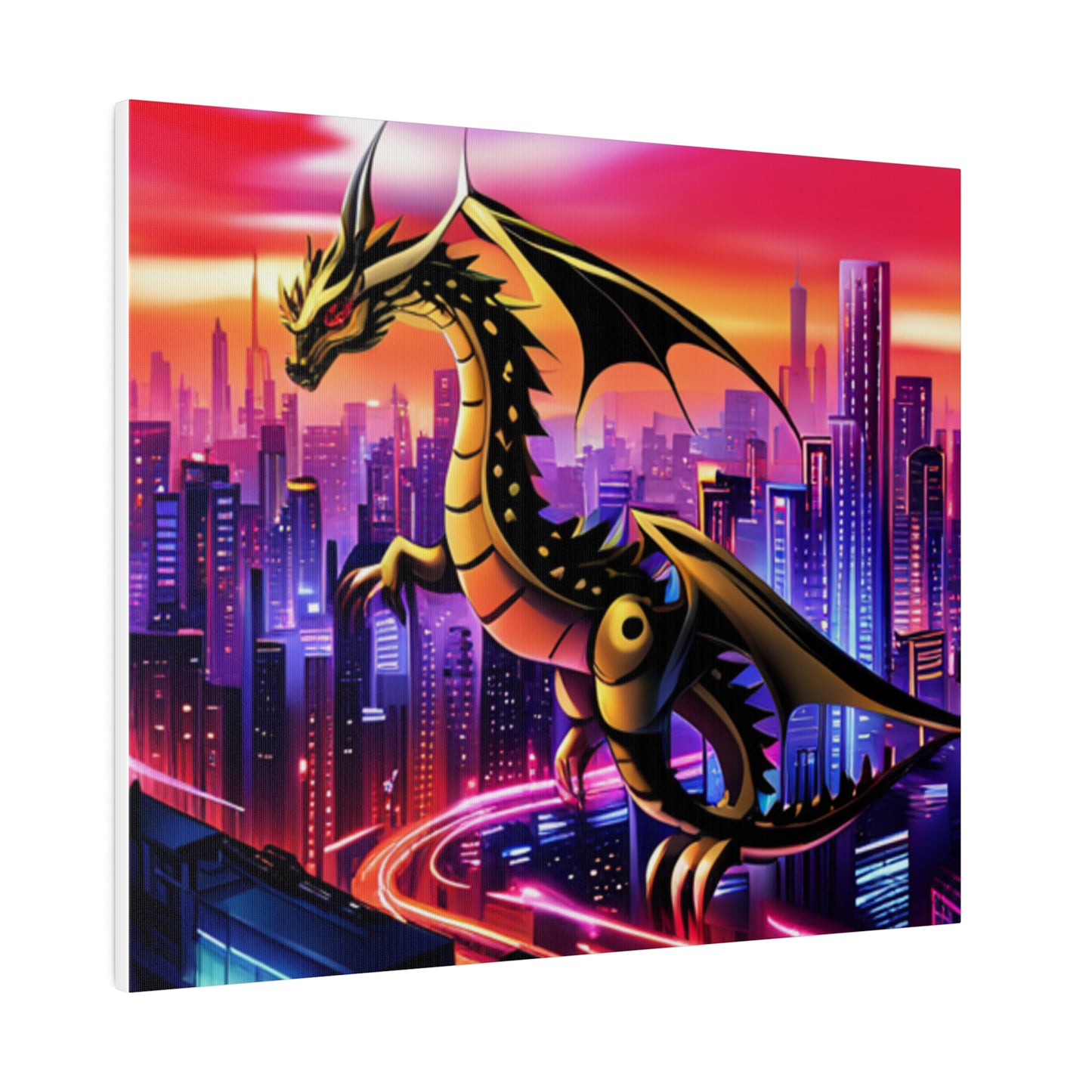 Robo-Dragon Cityscape - Matte Canvas, Stretched, 0.75"