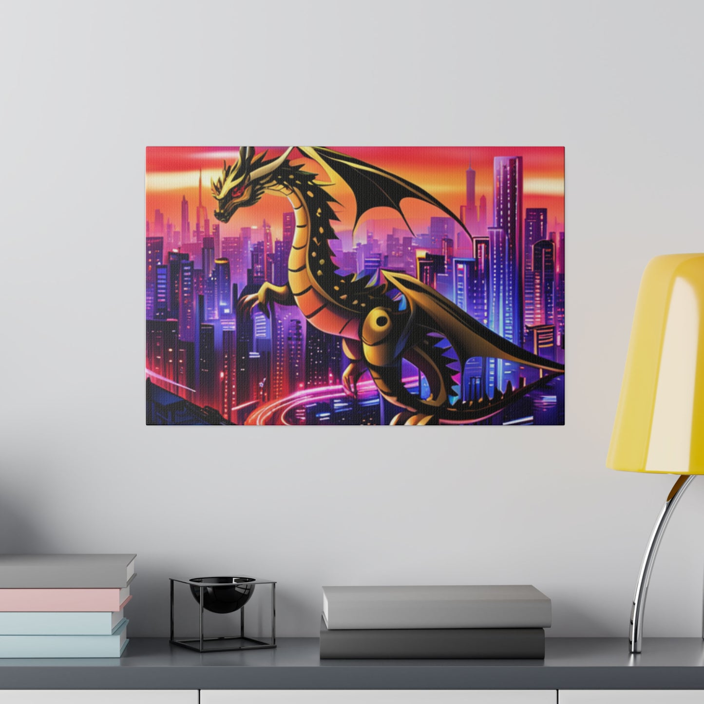 Robo-Dragon Cityscape - Matte Canvas, Stretched, 0.75"