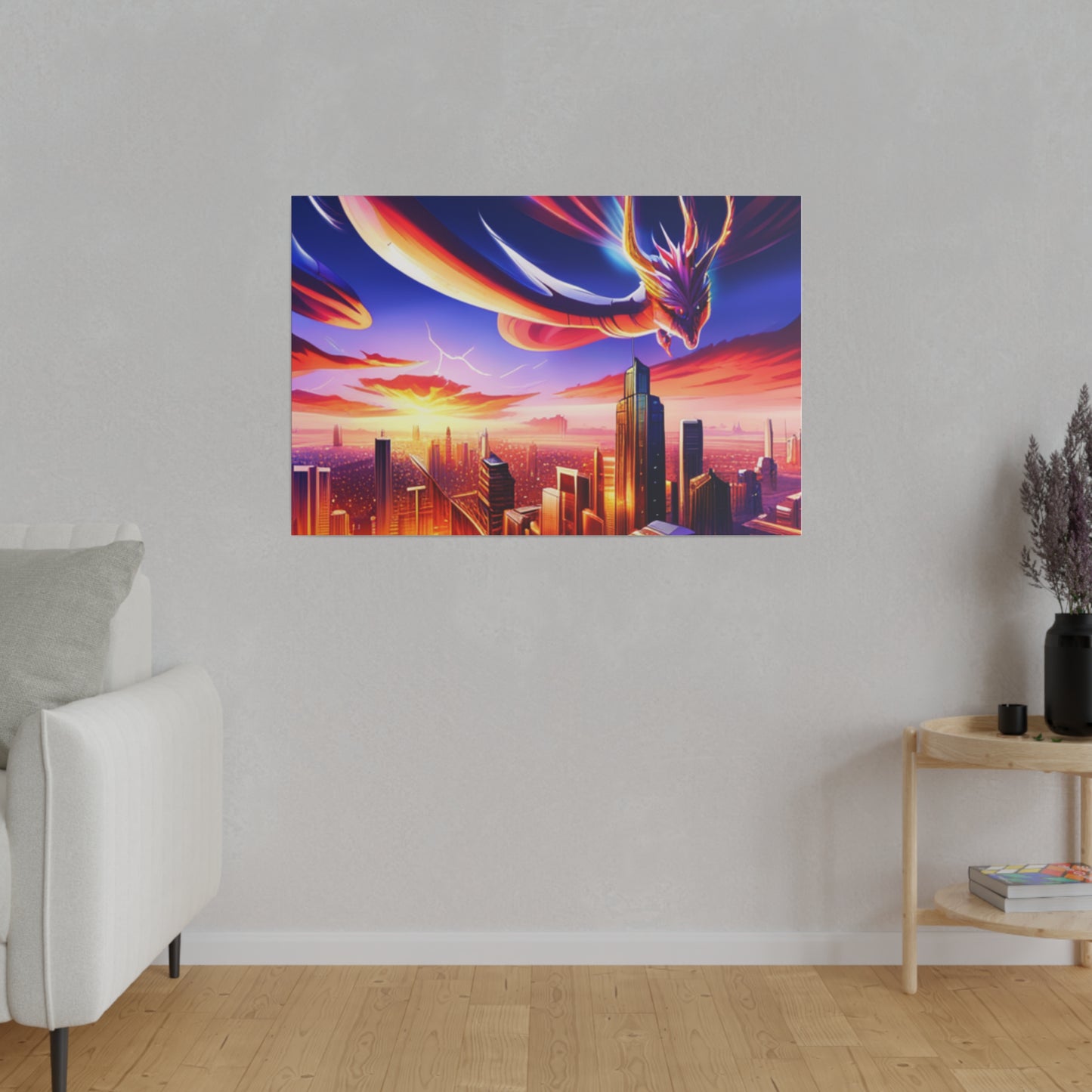 Soaring Dragon Cityscape - Matte Canvas, Stretched, 0.75"