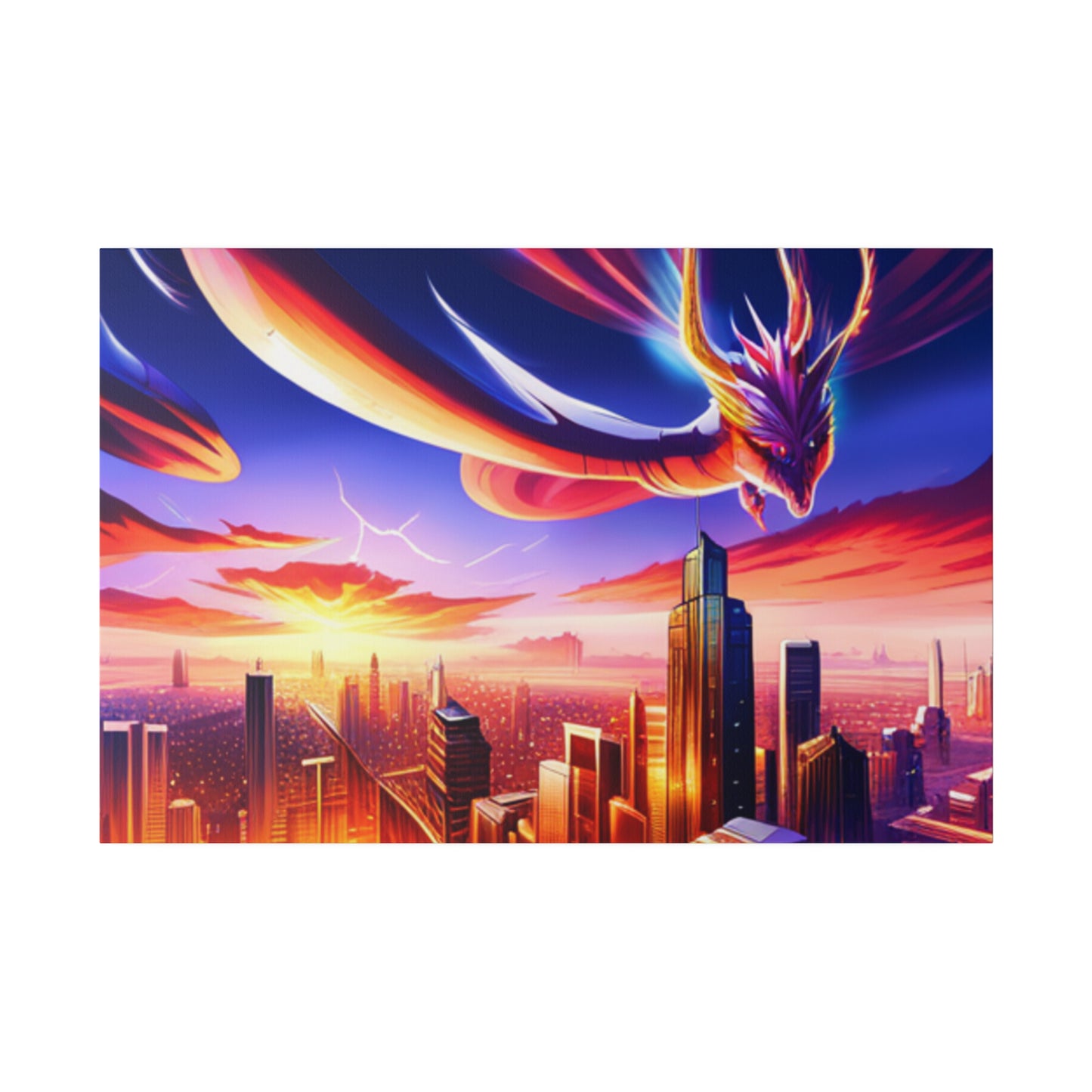 Soaring Dragon Cityscape - Matte Canvas, Stretched, 0.75"