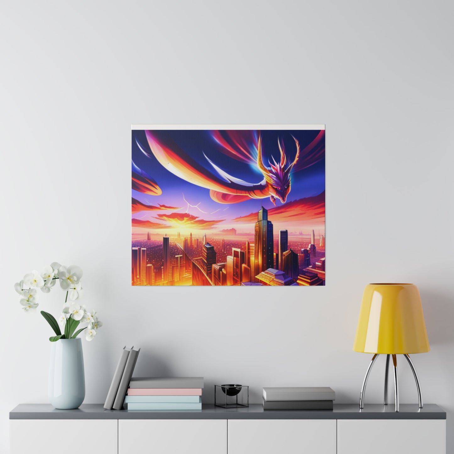 Soaring Dragon Cityscape - Matte Canvas, Stretched, 0.75"