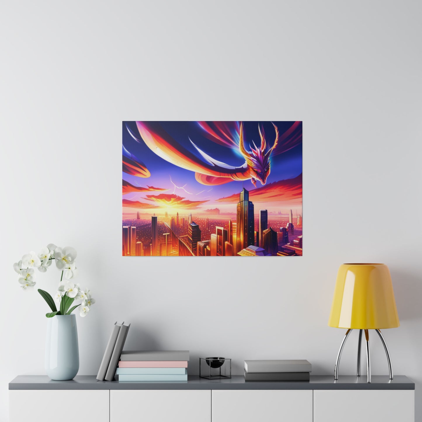 Soaring Dragon Cityscape - Matte Canvas, Stretched, 0.75"