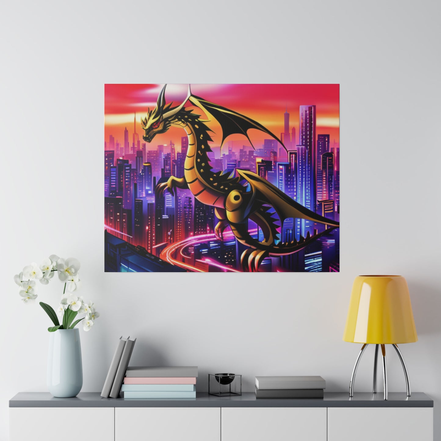 Robo-Dragon Cityscape - Matte Canvas, Stretched, 0.75"