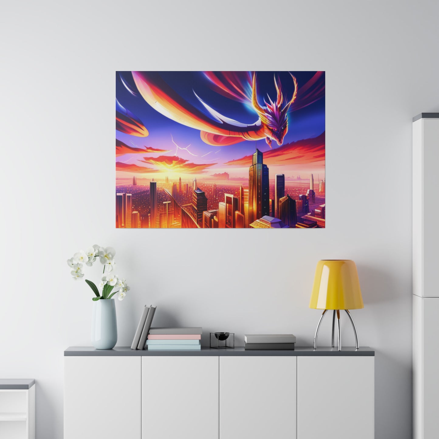 Soaring Dragon Cityscape - Matte Canvas, Stretched, 0.75"