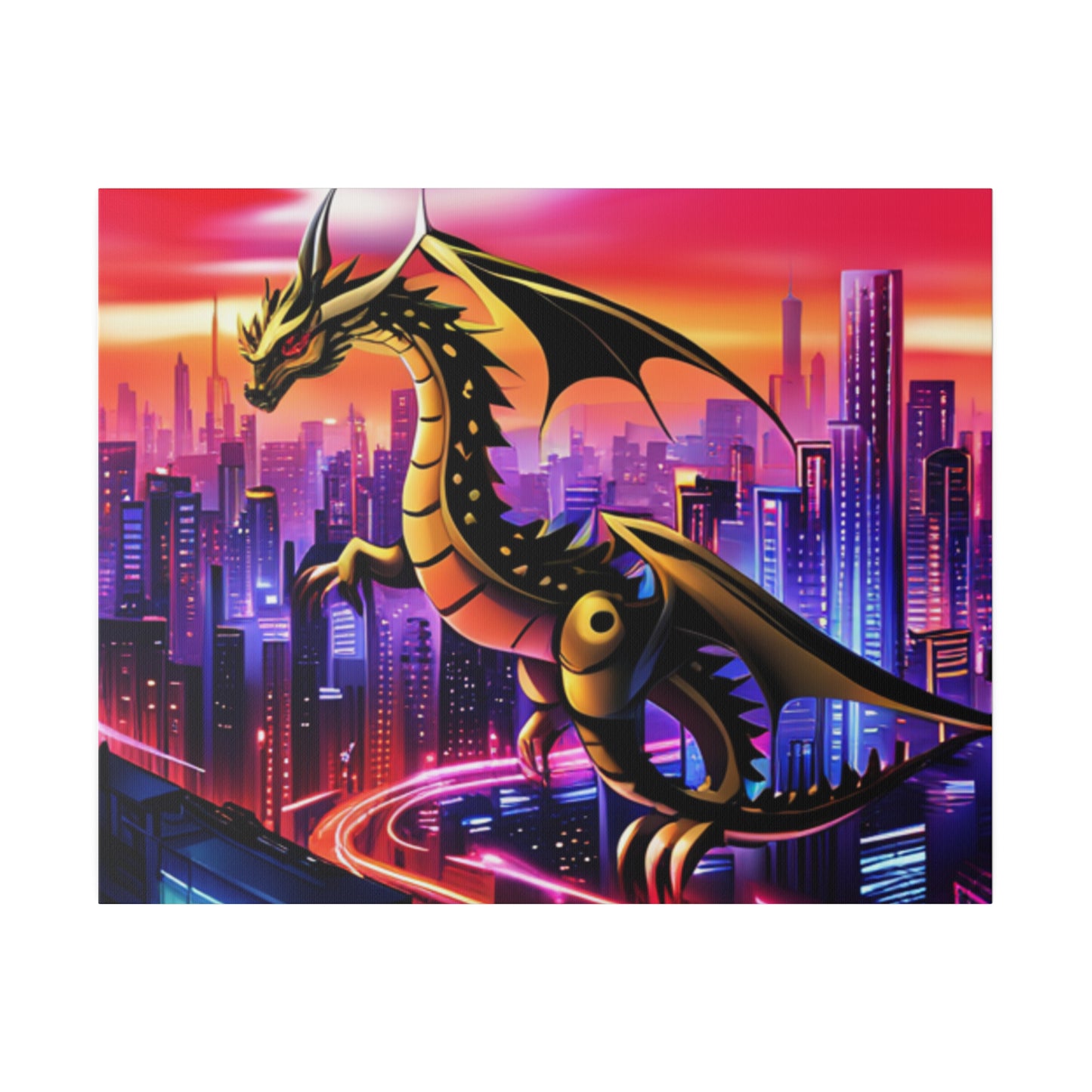 Robo-Dragon Cityscape - Matte Canvas, Stretched, 0.75"