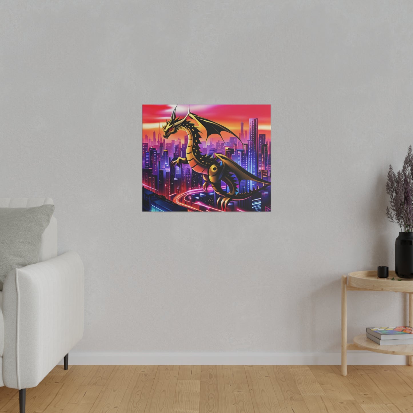 Robo-Dragon Cityscape - Matte Canvas, Stretched, 0.75"