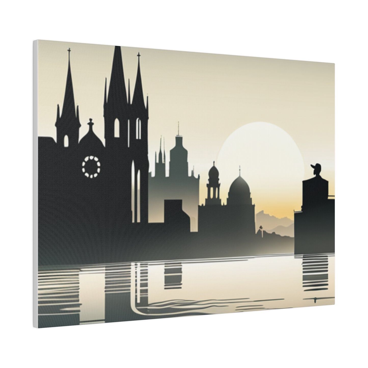 Riverside Reflections Urban Skyline on Matte Canvas