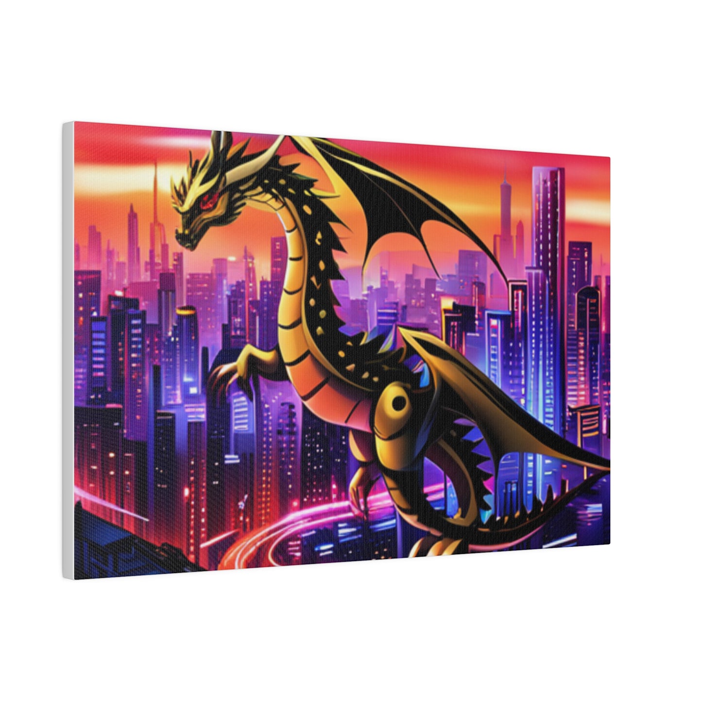 Robo-Dragon Cityscape - Matte Canvas, Stretched, 0.75"