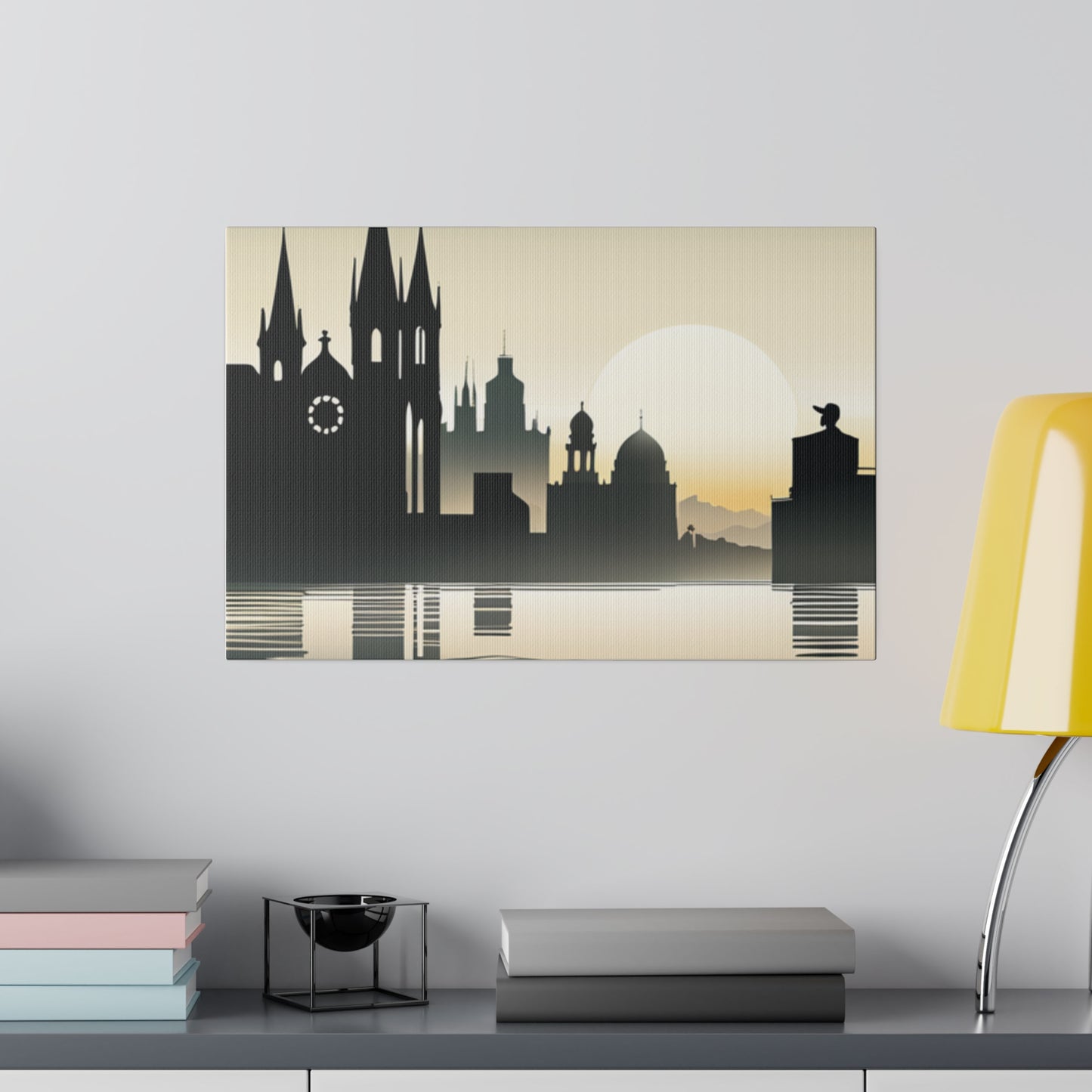 Riverside Reflections Urban Skyline on Matte Canvas