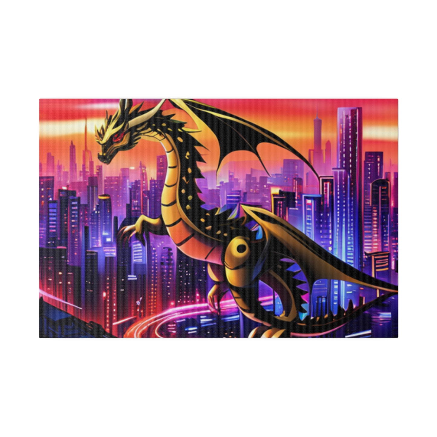 Robo-Dragon Cityscape - Matte Canvas, Stretched, 0.75"