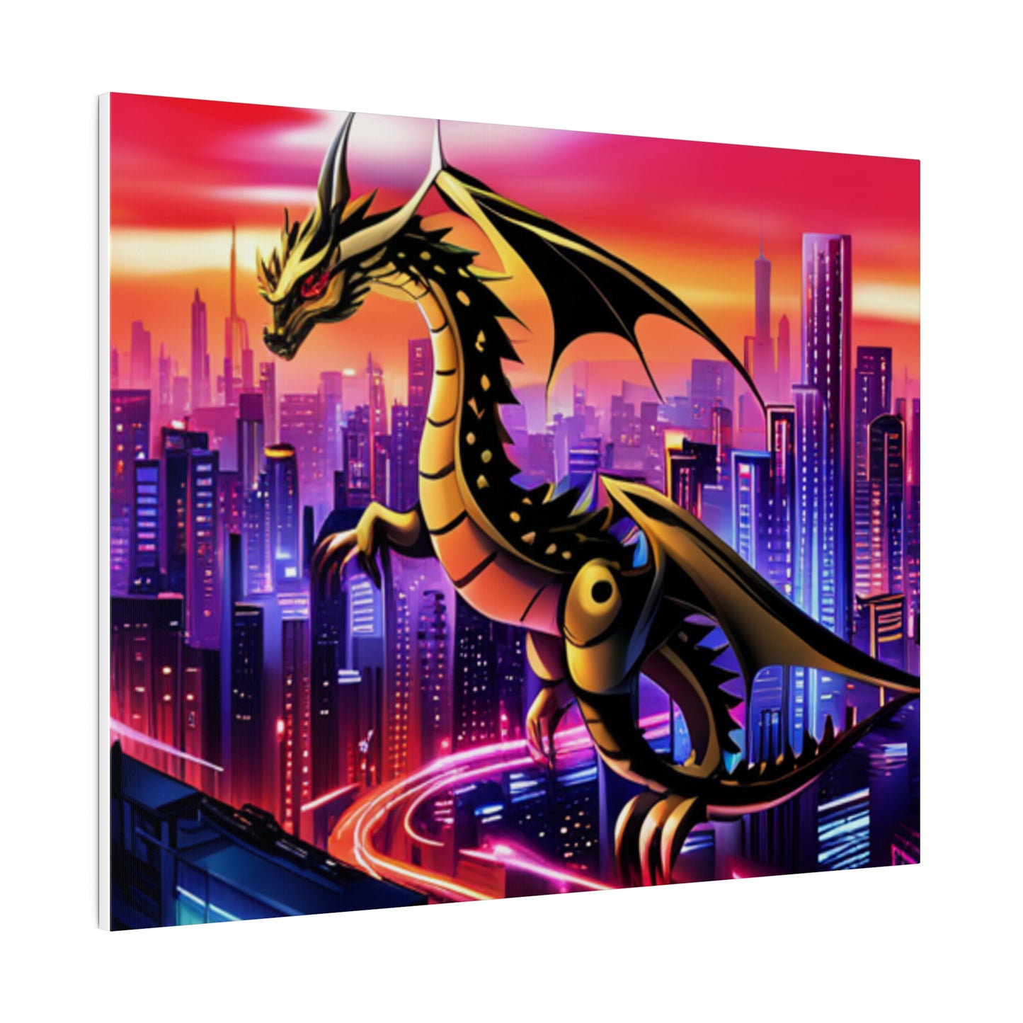 Robo-Dragon Cityscape - Matte Canvas, Stretched, 0.75"