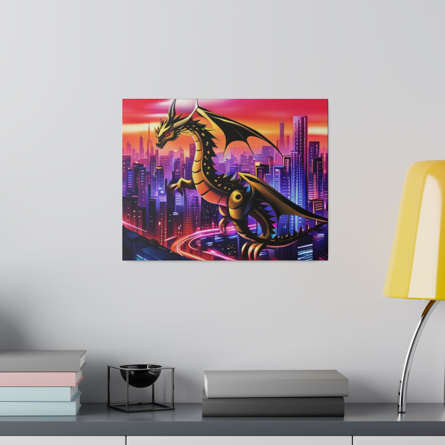 Robo-Dragon Cityscape - Matte Canvas, Stretched, 0.75"