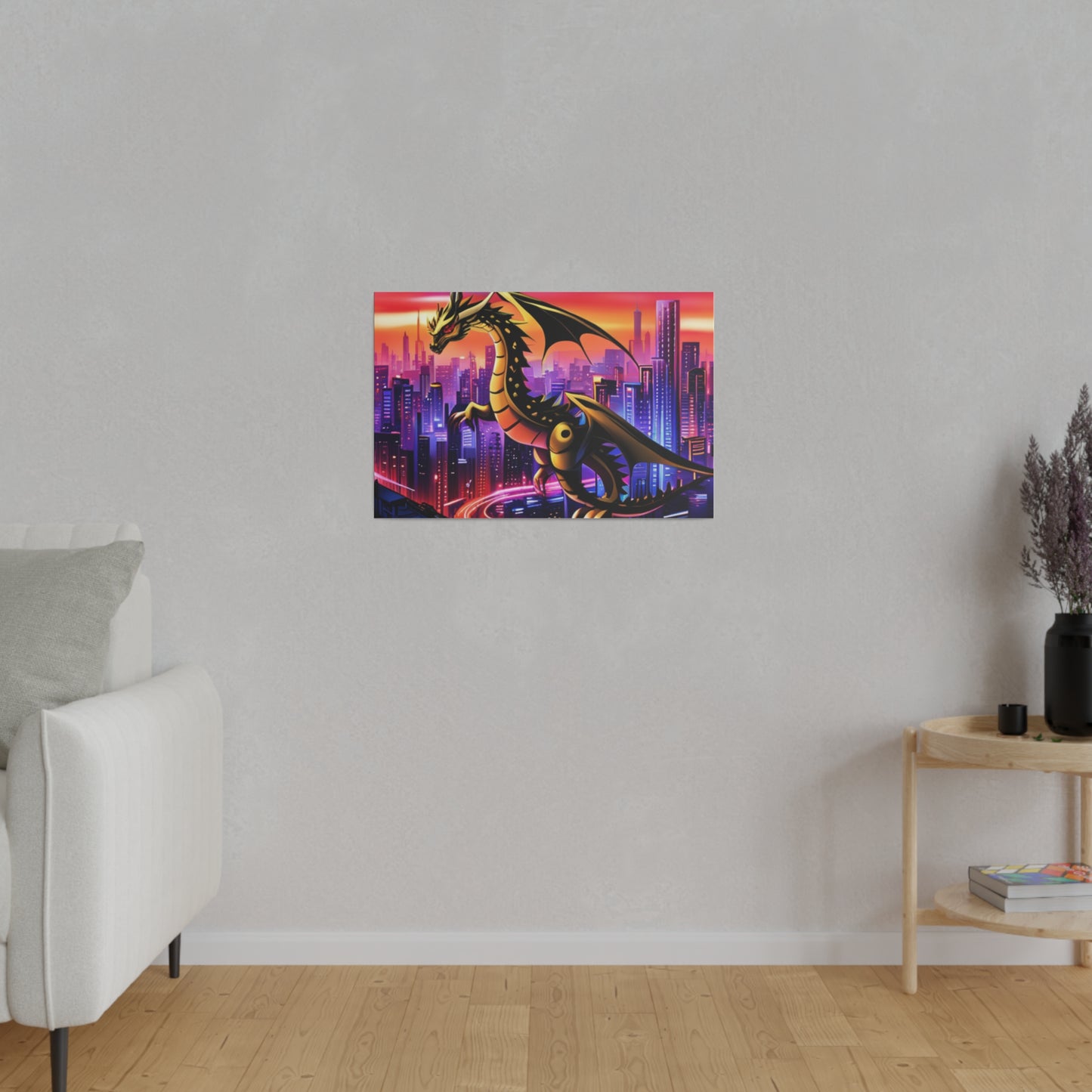 Robo-Dragon Cityscape - Matte Canvas, Stretched, 0.75"