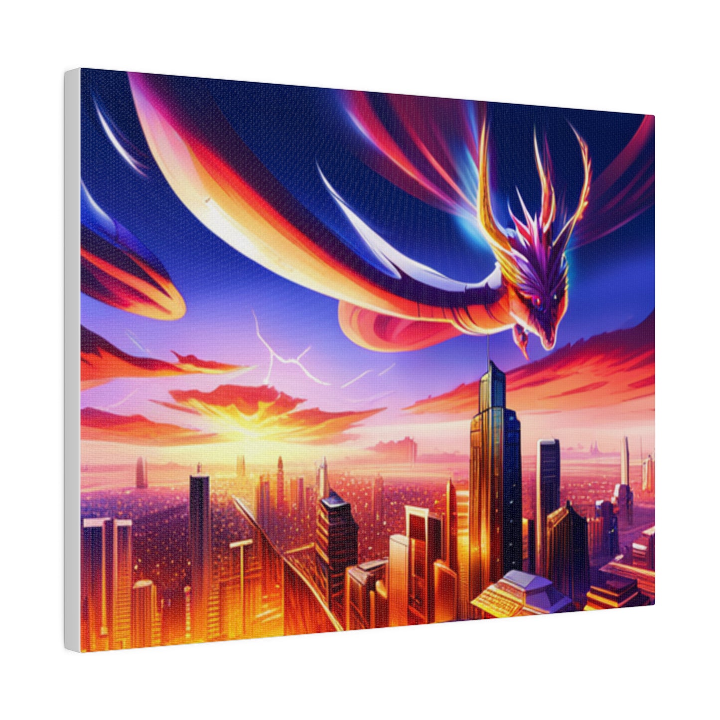 Soaring Dragon Cityscape - Matte Canvas, Stretched, 0.75"