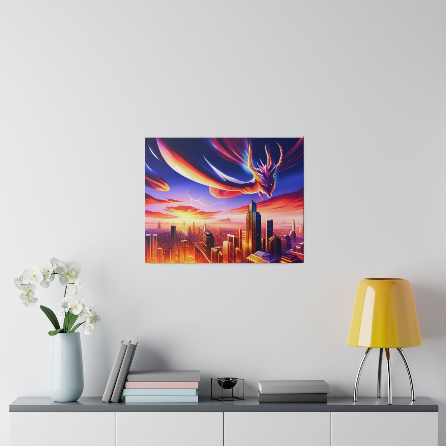 Soaring Dragon Cityscape - Matte Canvas, Stretched, 0.75"