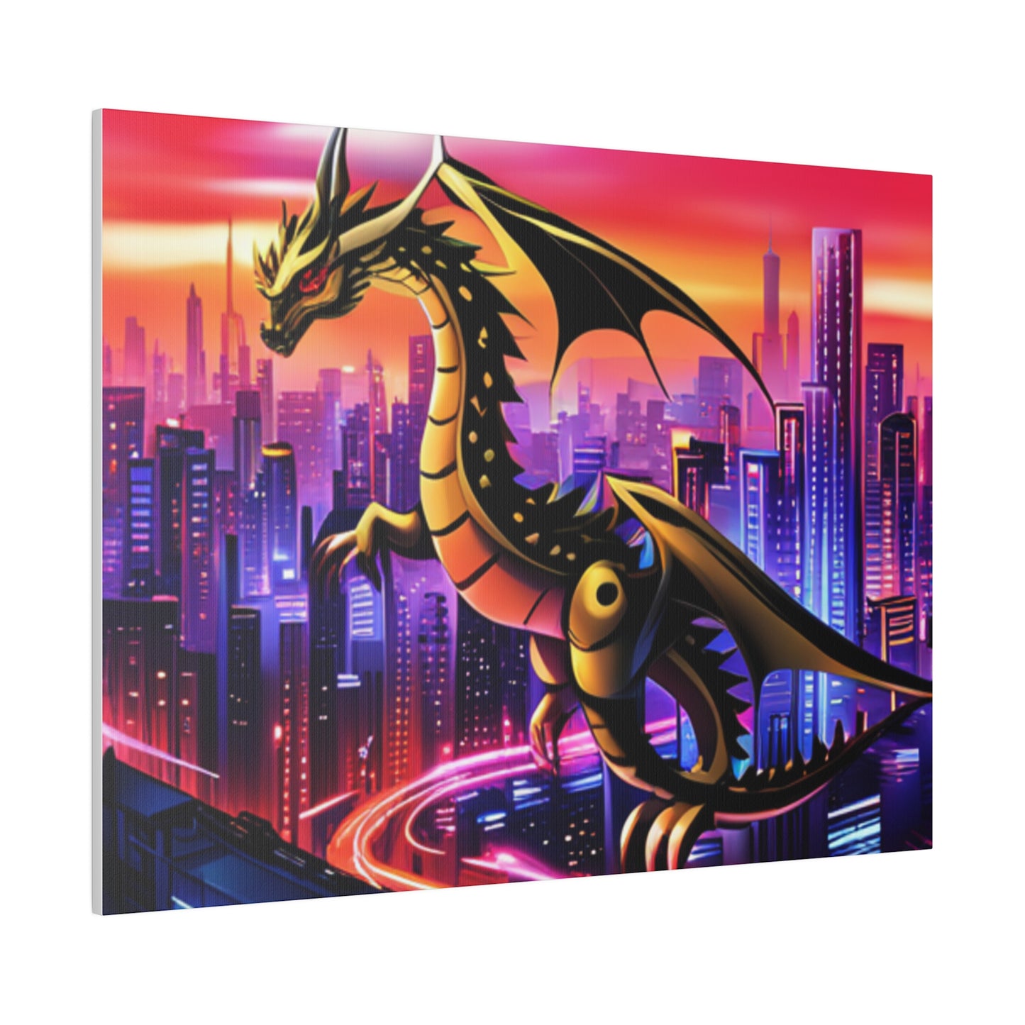 Robo-Dragon Cityscape - Matte Canvas, Stretched, 0.75"