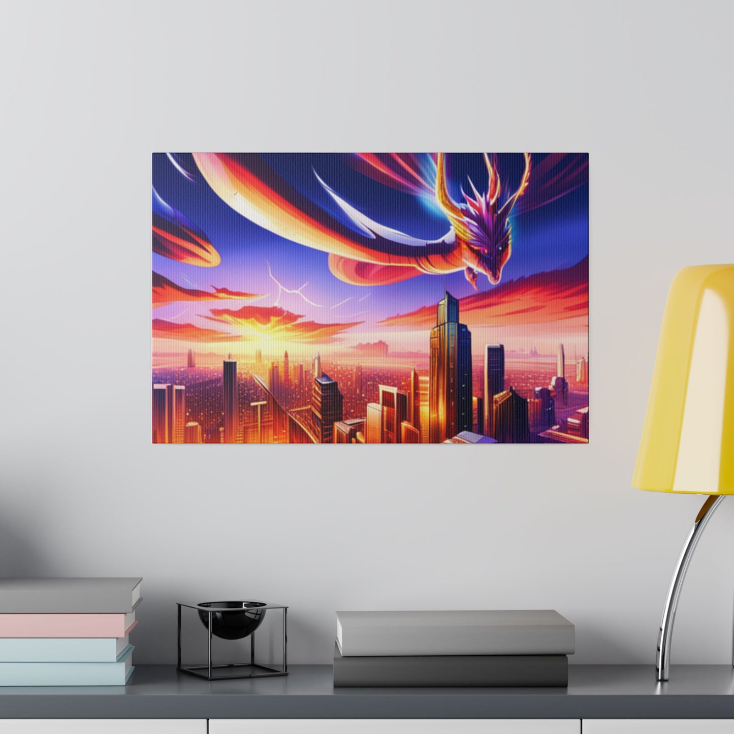 Soaring Dragon Cityscape - Matte Canvas, Stretched, 0.75"