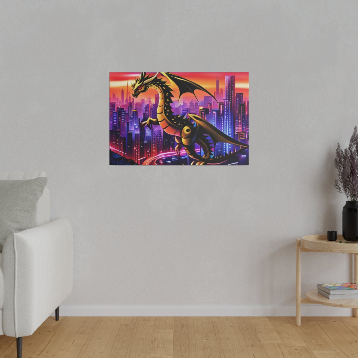 Robo-Dragon Cityscape - Matte Canvas, Stretched, 0.75"