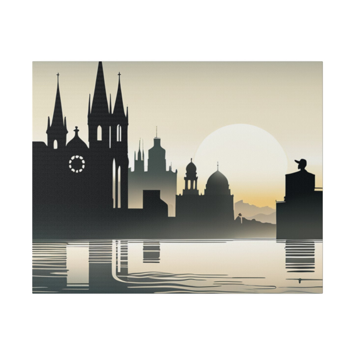 Riverside Reflections Urban Skyline on Matte Canvas