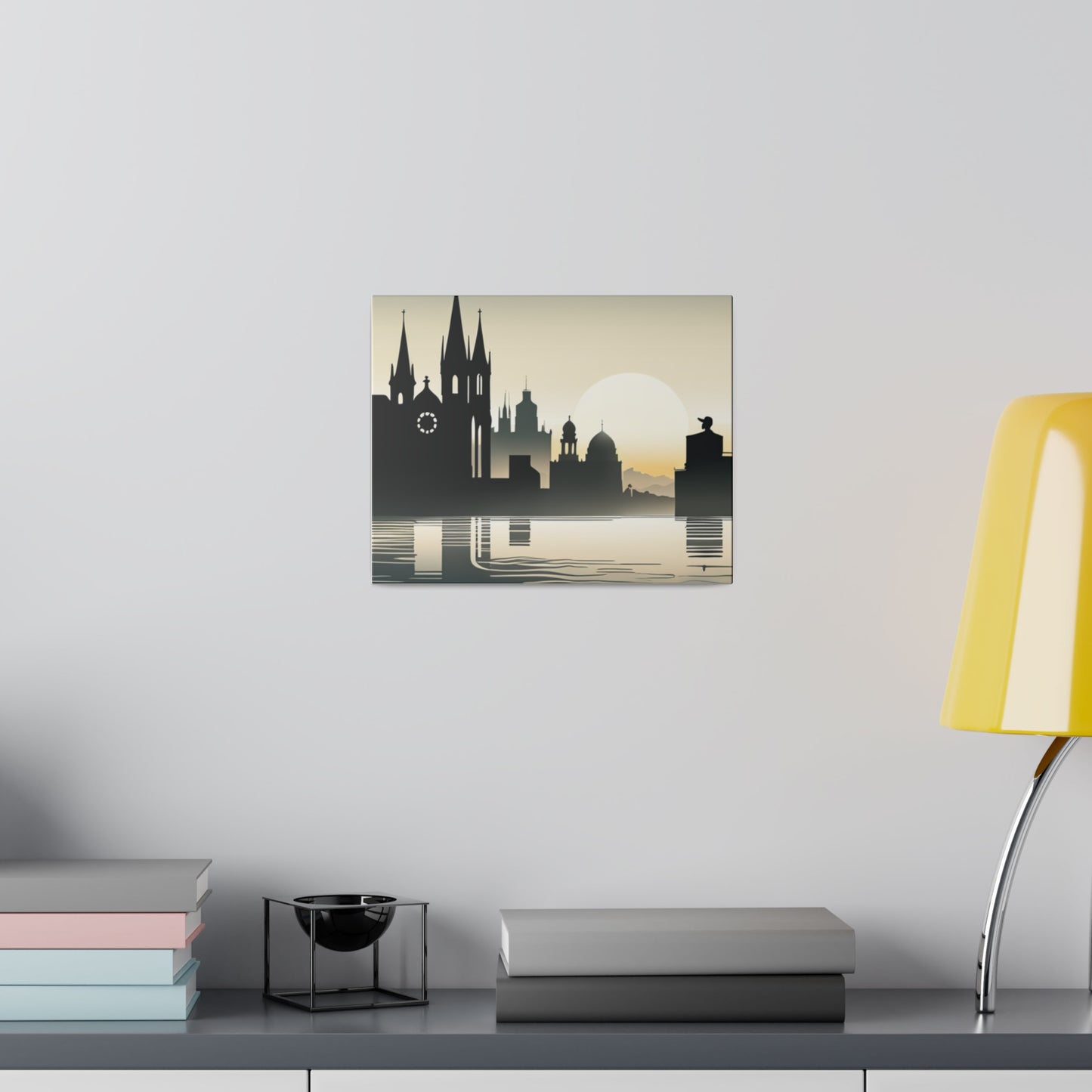 Riverside Reflections Urban Skyline on Matte Canvas