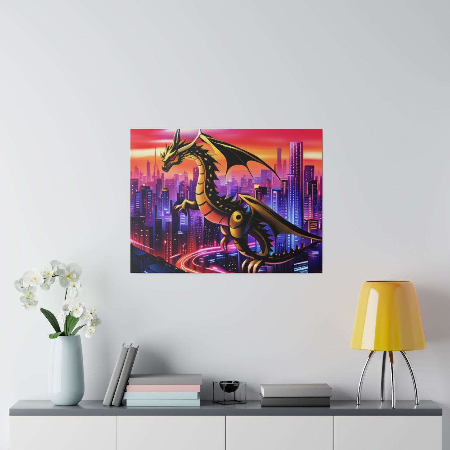 Robo-Dragon Cityscape - Matte Canvas, Stretched, 0.75"