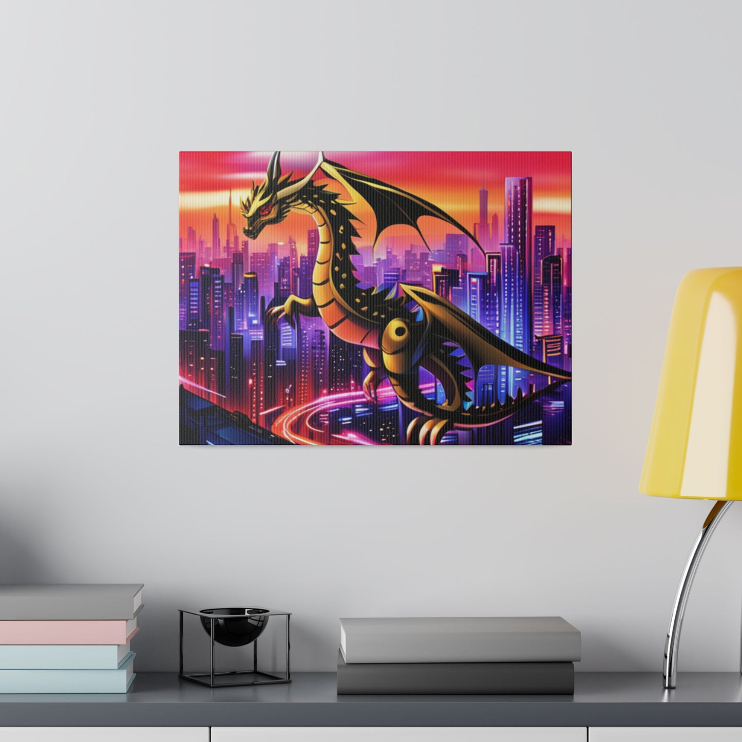 Robo-Dragon Cityscape - Matte Canvas, Stretched, 0.75"