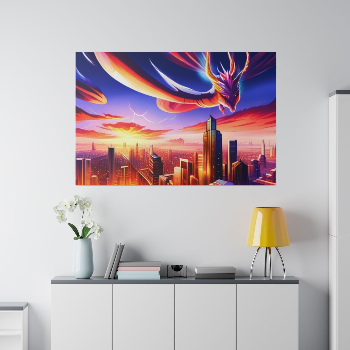 Soaring Dragon Cityscape - Matte Canvas, Stretched, 0.75"