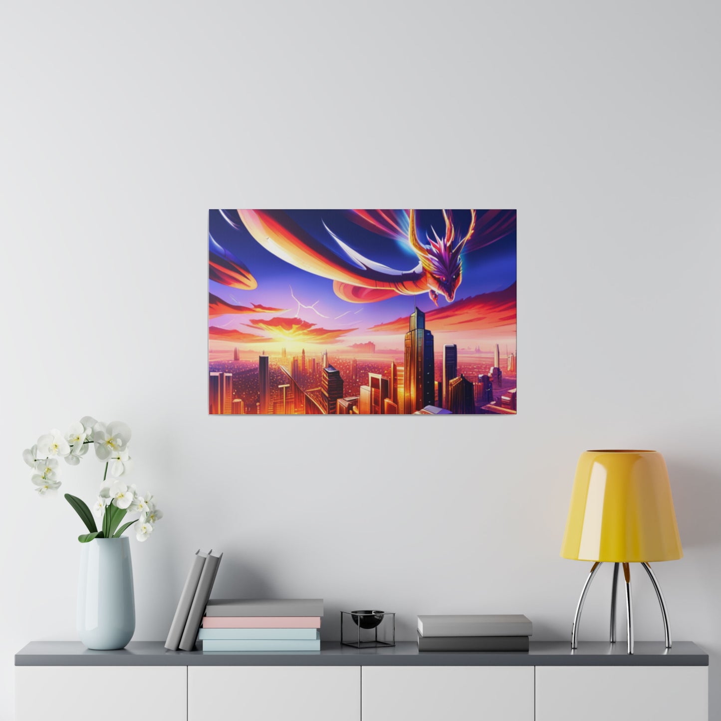 Soaring Dragon Cityscape - Matte Canvas, Stretched, 0.75"