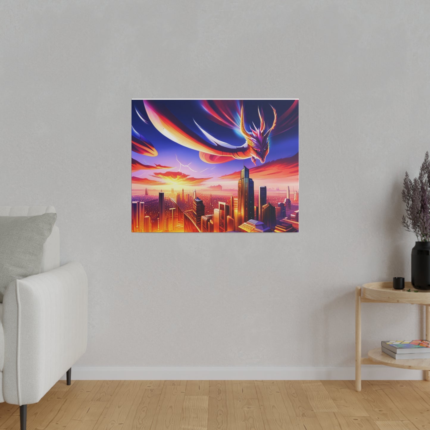 Soaring Dragon Cityscape - Matte Canvas, Stretched, 0.75"